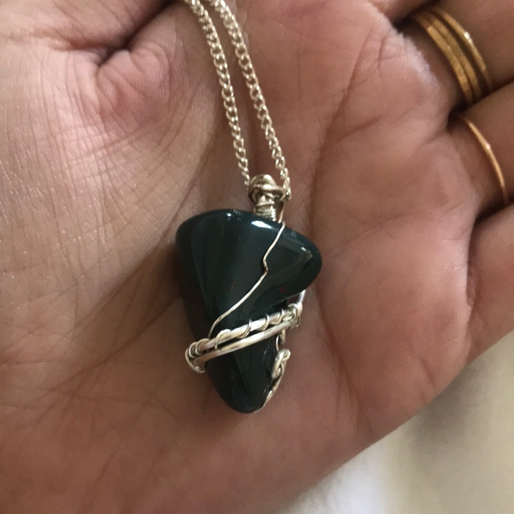 Blood stone wire wrapped necklace